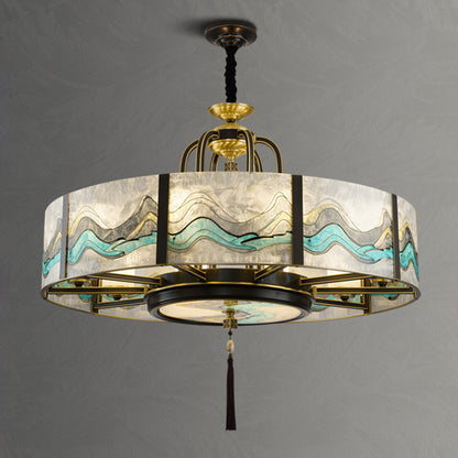 Traditional Chinese Round Enamel Copper Glass 4/6/8/10 - Light Chandelier For Dining Room
