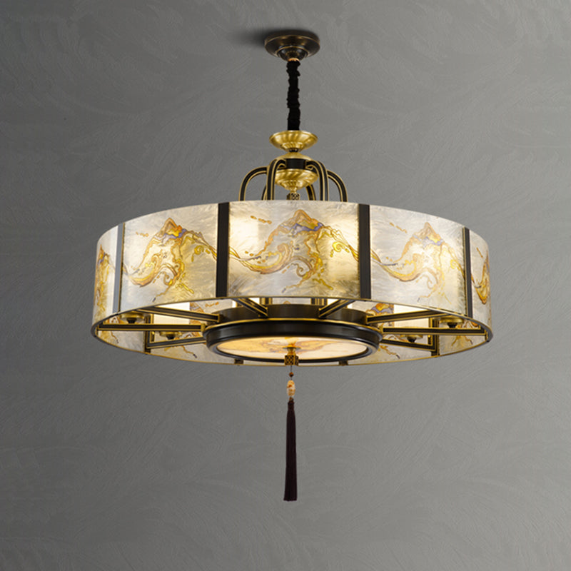 Traditional Chinese Round Enamel Copper Glass 4/6/8/10 - Light Chandelier For Dining Room