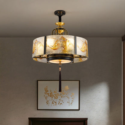 Traditional Chinese Round Enamel Copper Glass 4/6/8/10 - Light Chandelier For Dining Room