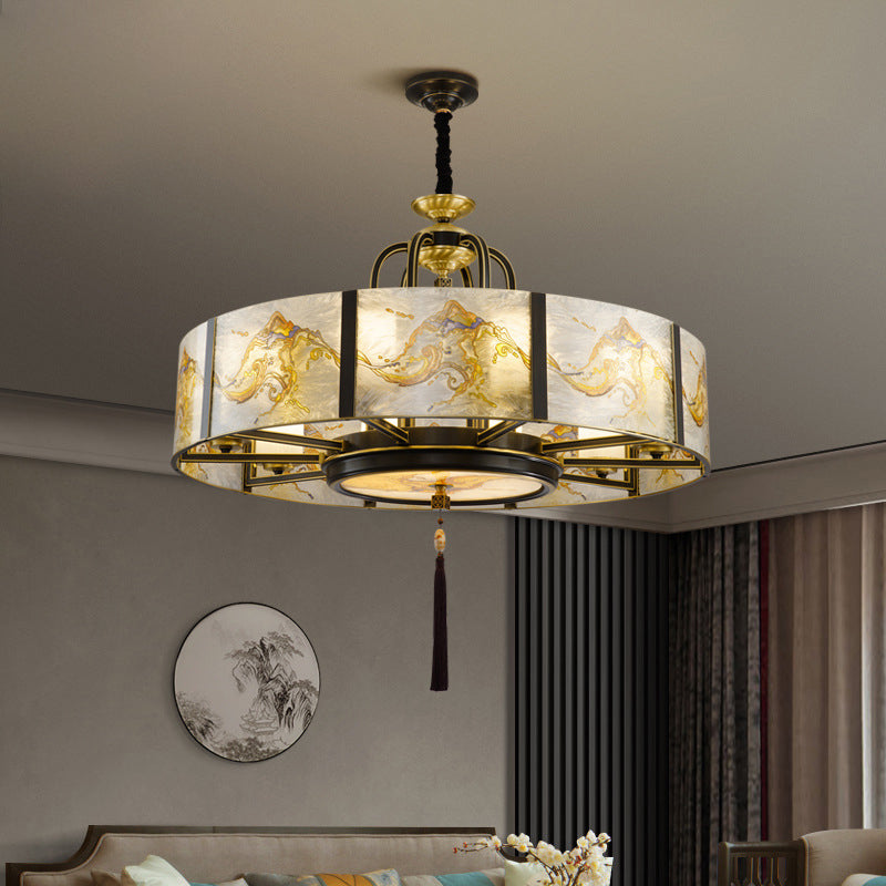Traditional Chinese Round Enamel Copper Glass 4/6/8/10 - Light Chandelier For Dining Room