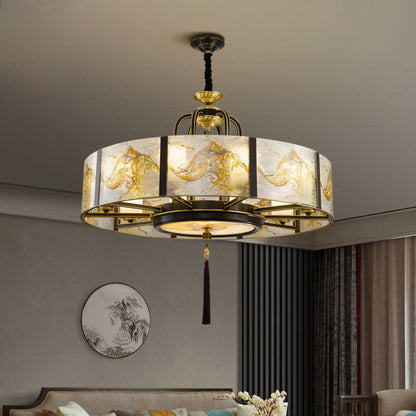 Traditional Chinese Round Enamel Copper Glass 4/6/8/10 - Light Chandelier For Dining Room