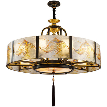 Traditional Chinese Round Enamel Copper Glass 4/6/8/10 - Light Chandelier For Dining Room