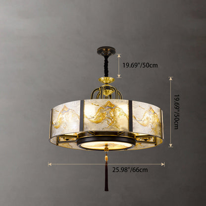 Traditional Chinese Round Enamel Copper Glass 4/6/8/10 - Light Chandelier For Dining Room