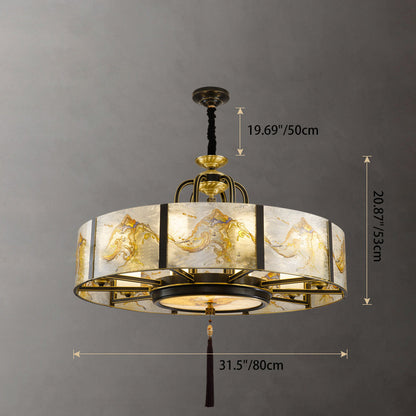 Traditional Chinese Round Enamel Copper Glass 4/6/8/10 - Light Chandelier For Dining Room