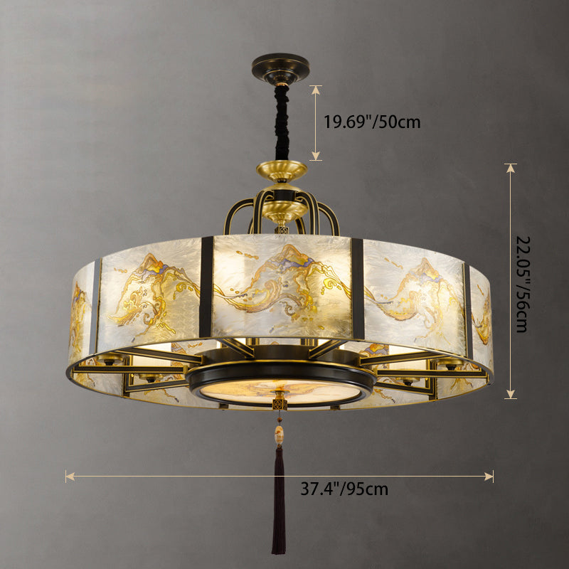 Traditional Chinese Round Enamel Copper Glass 4/6/8/10 - Light Chandelier For Dining Room