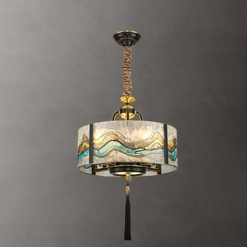 Traditional Chinese Round Enamel Copper Glass 4/6/8/10 - Light Chandelier For Dining Room