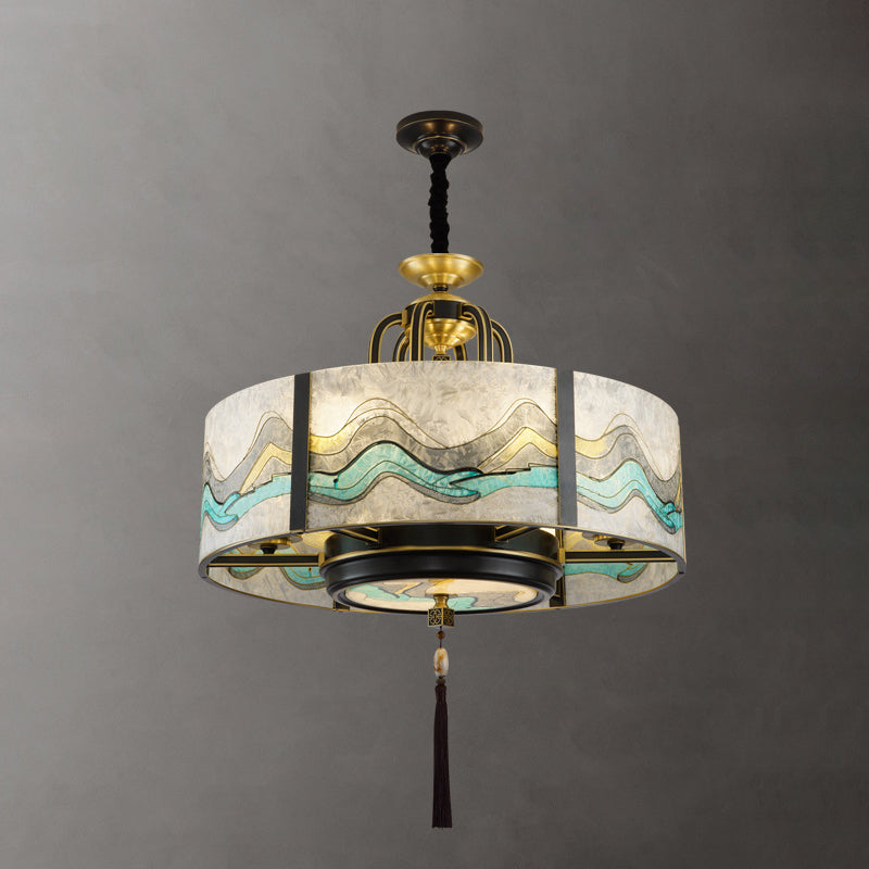 Traditional Chinese Round Enamel Copper Glass 4/6/8/10 - Light Chandelier For Dining Room