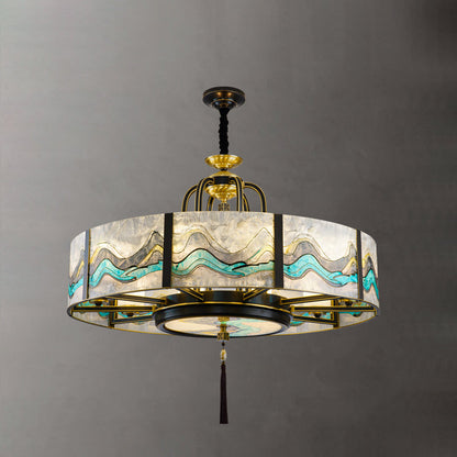 Traditional Chinese Round Enamel Copper Glass 4/6/8/10 - Light Chandelier For Dining Room