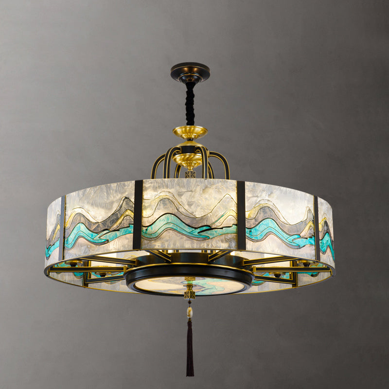 Traditional Chinese Round Enamel Copper Glass 4/6/8/10 - Light Chandelier For Dining Room