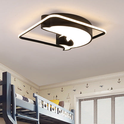Contemporary Creative Square Dolphin Iron Acrylic LED Flush Mount Ceiling Light For Bedroom