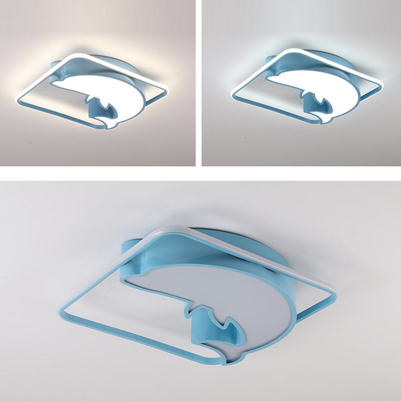 Contemporary Creative Square Dolphin Iron Acrylic LED Flush Mount Ceiling Light For Bedroom