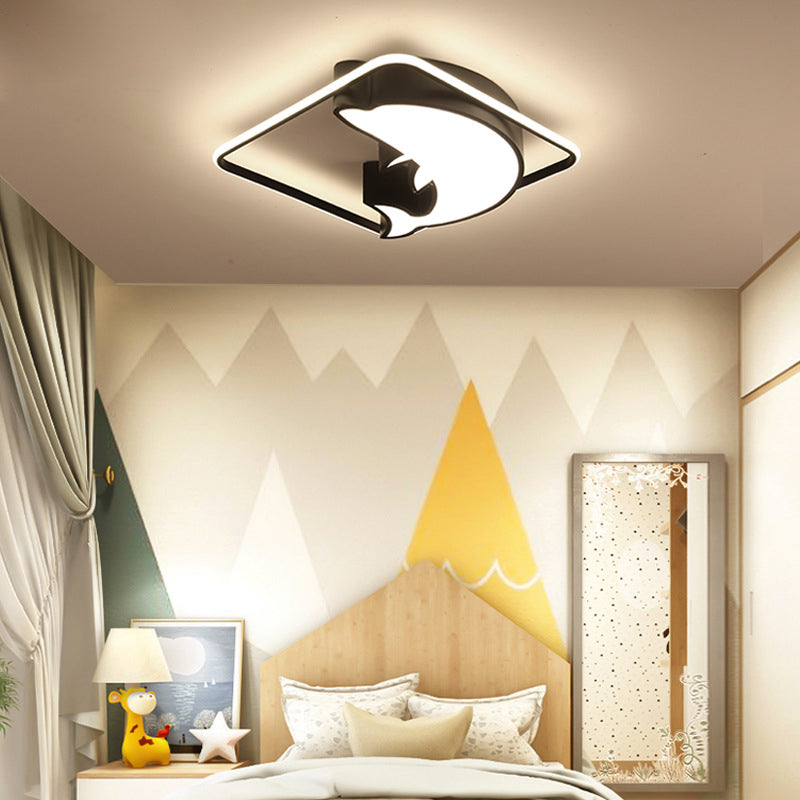Contemporary Creative Square Dolphin Iron Acrylic LED Flush Mount Ceiling Light For Bedroom
