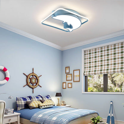 Contemporary Creative Square Dolphin Iron Acrylic LED Flush Mount Ceiling Light For Bedroom