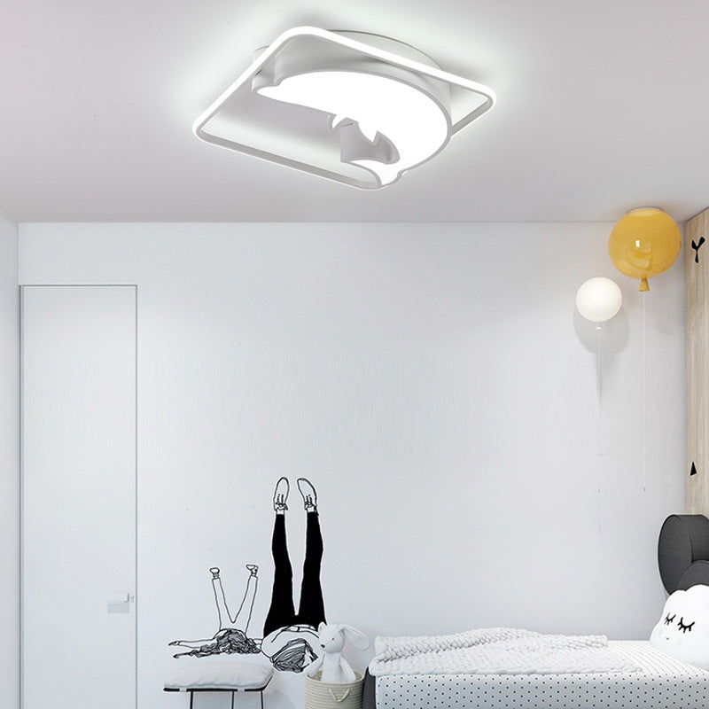 Contemporary Creative Square Dolphin Iron Acrylic LED Flush Mount Ceiling Light For Bedroom
