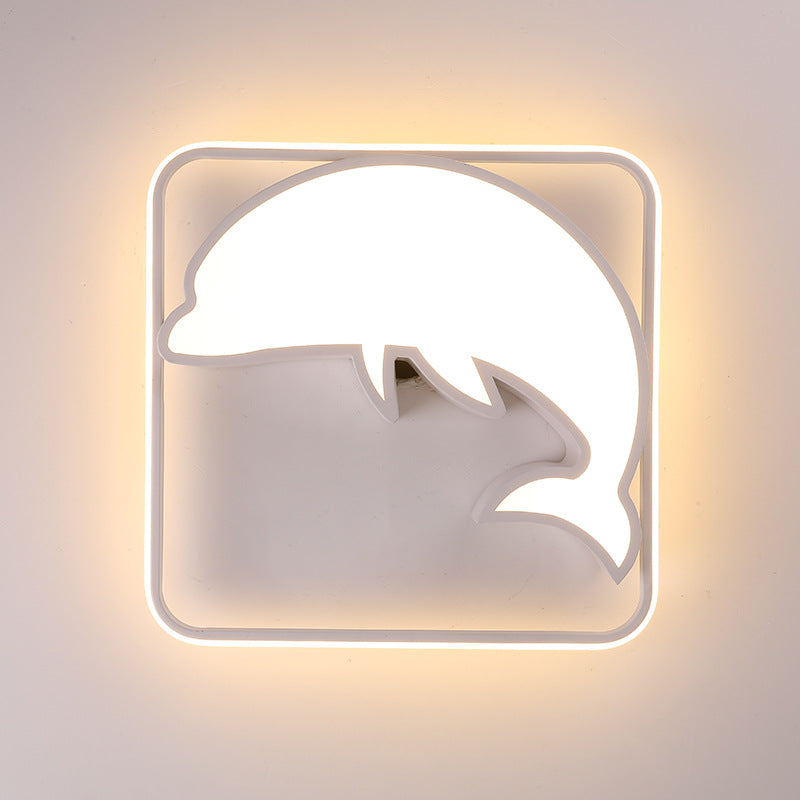 Contemporary Creative Square Dolphin Iron Acrylic LED Flush Mount Ceiling Light For Bedroom