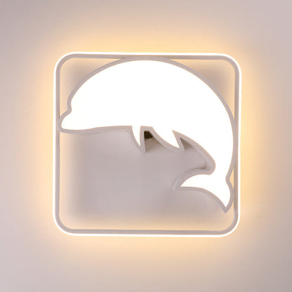 Contemporary Creative Square Dolphin Iron Acrylic LED Flush Mount Ceiling Light For Bedroom