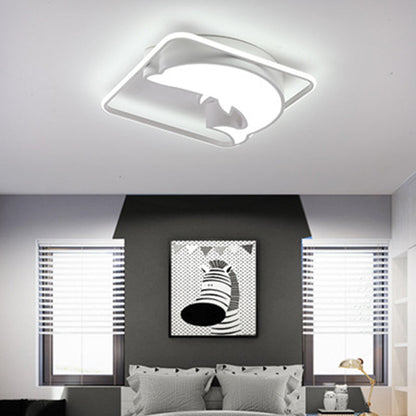 Contemporary Creative Square Dolphin Iron Acrylic LED Flush Mount Ceiling Light For Bedroom