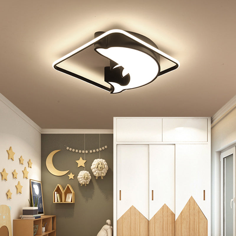 Contemporary Creative Square Dolphin Iron Acrylic LED Flush Mount Ceiling Light For Bedroom