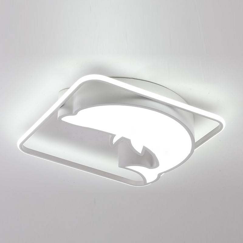 Contemporary Creative Square Dolphin Iron Acrylic LED Flush Mount Ceiling Light For Bedroom