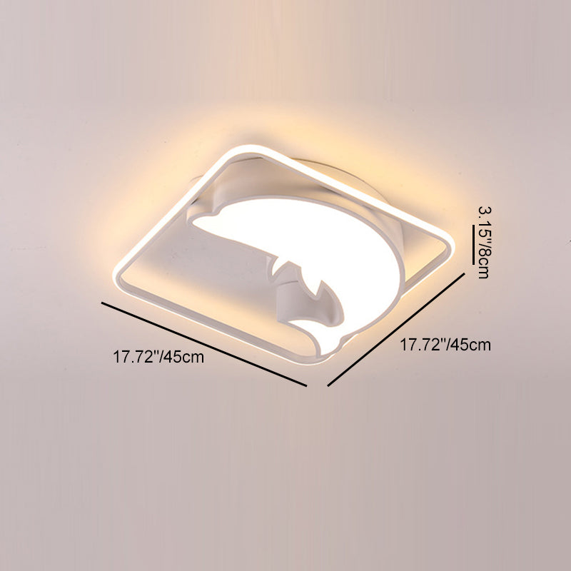 Contemporary Creative Square Dolphin Iron Acrylic LED Flush Mount Ceiling Light For Bedroom
