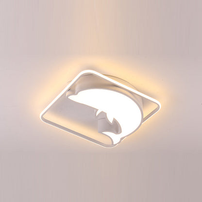 Contemporary Creative Square Dolphin Iron Acrylic LED Flush Mount Ceiling Light For Bedroom