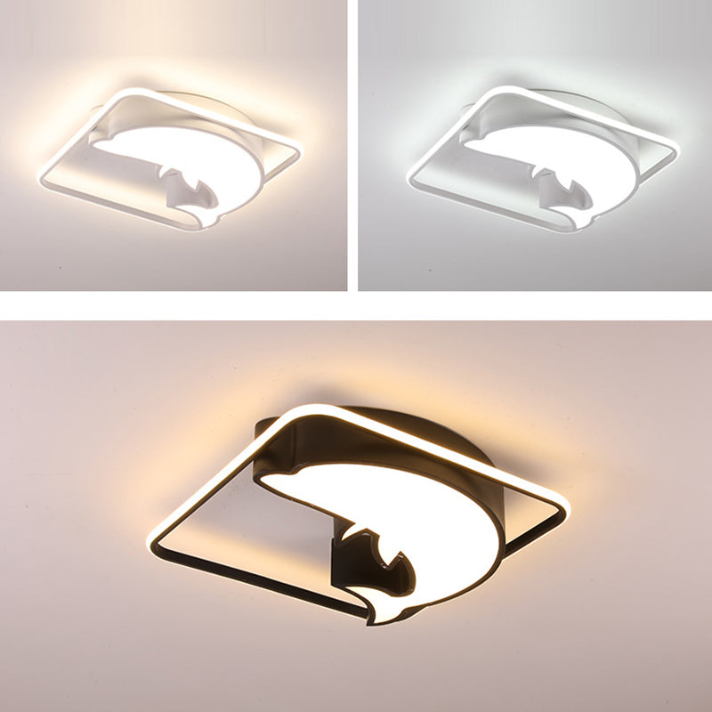 Contemporary Creative Square Dolphin Iron Acrylic LED Flush Mount Ceiling Light For Bedroom