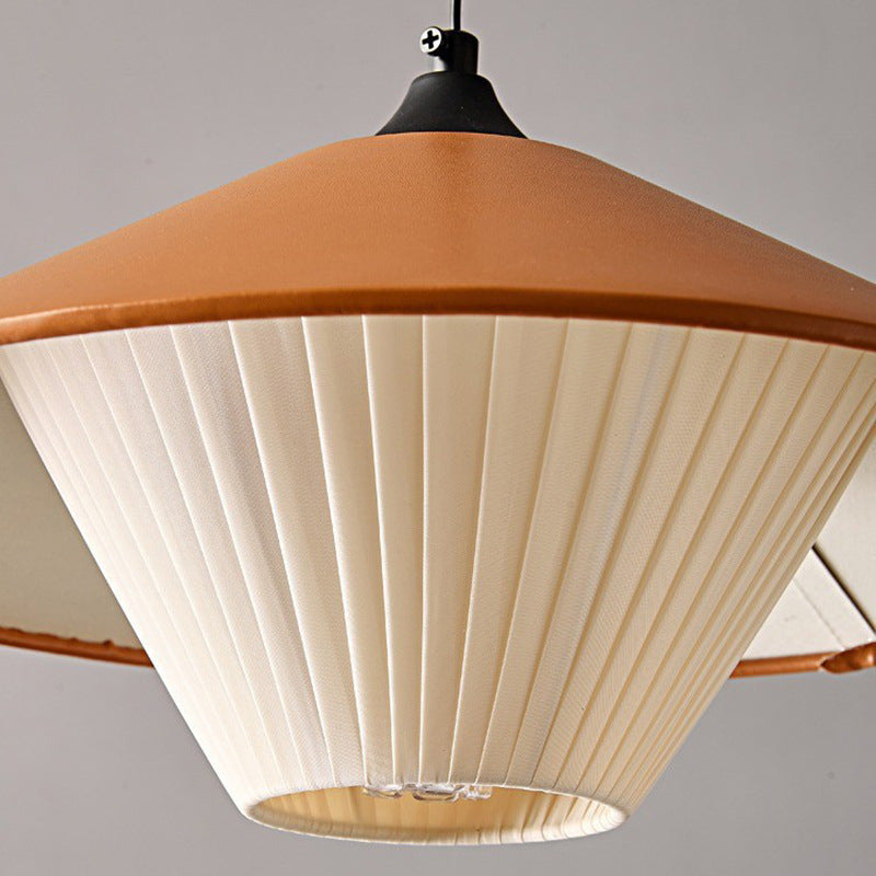 Traditional Japanese Dome Umbrella Copper Leather 1 - Light Pendant Light For Dining Room