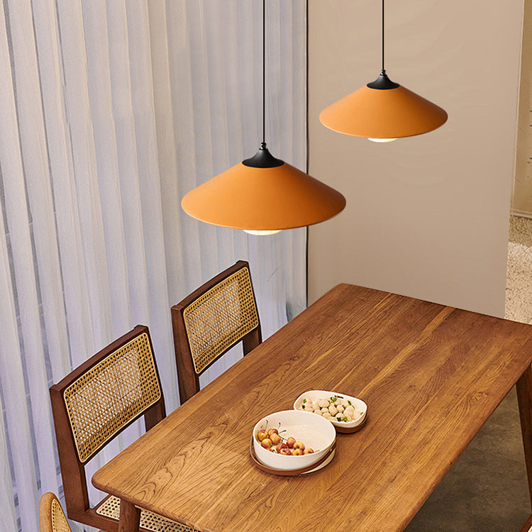 Traditional Japanese Dome Umbrella Copper Leather 1 - Light Pendant Light For Dining Room