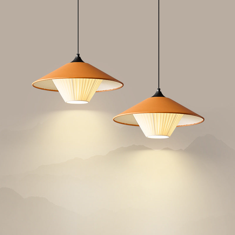 Traditional Japanese Dome Umbrella Copper Leather 1 - Light Pendant Light For Dining Room