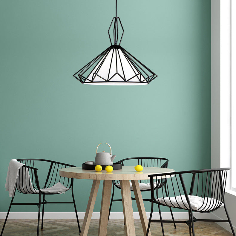 Contemporary Scandinavian Diamond Conical Iron PVC 1 - Light Pendant Light For Dining Room