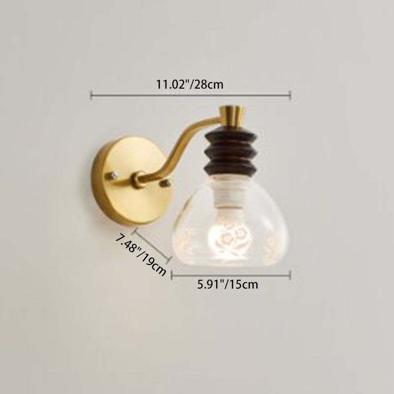 Contemporary Retro Semicircle Rubber Wood Iron Glass 1 - Light Wall Sconce Lamp For Bedroom
