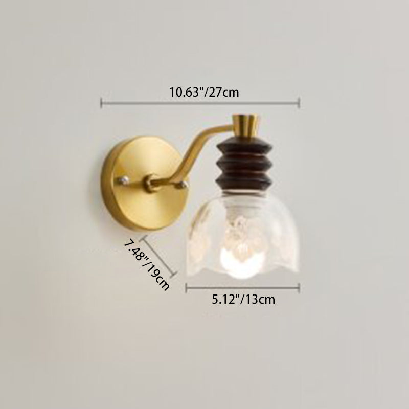 Contemporary Retro Semicircle Rubber Wood Iron Glass 1 - Light Wall Sconce Lamp For Bedroom