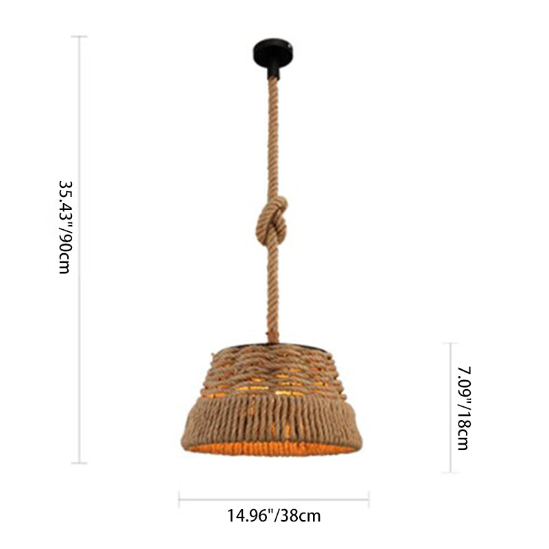 Contemporary Industrial Trapezoid Iron Hemp Rope Weaving 1 - Light Pendant Light For Dining Room