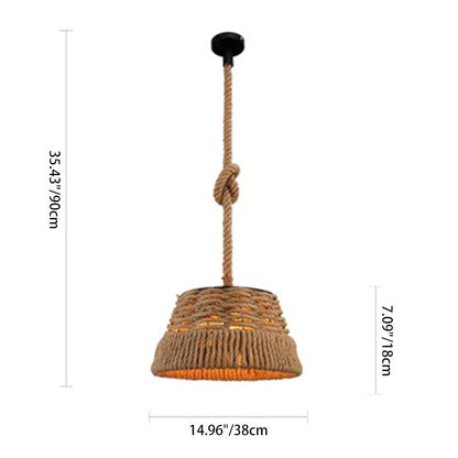 Contemporary Industrial Trapezoid Iron Hemp Rope Weaving 1 - Light Pendant Light For Dining Room