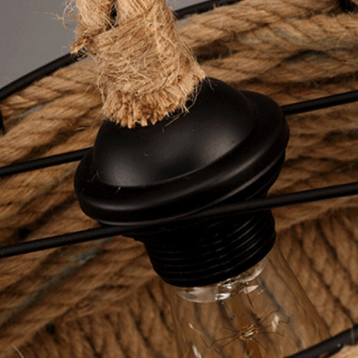 Contemporary Industrial Trapezoid Iron Hemp Rope Weaving 1 - Light Pendant Light For Dining Room