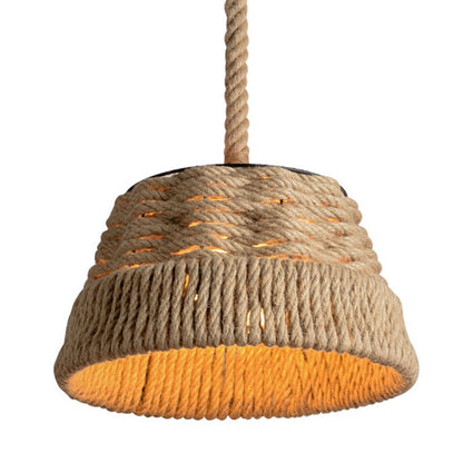 Contemporary Industrial Trapezoid Iron Hemp Rope Weaving 1 - Light Pendant Light For Dining Room