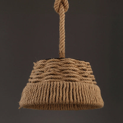 Contemporary Industrial Trapezoid Iron Hemp Rope Weaving 1 - Light Pendant Light For Dining Room