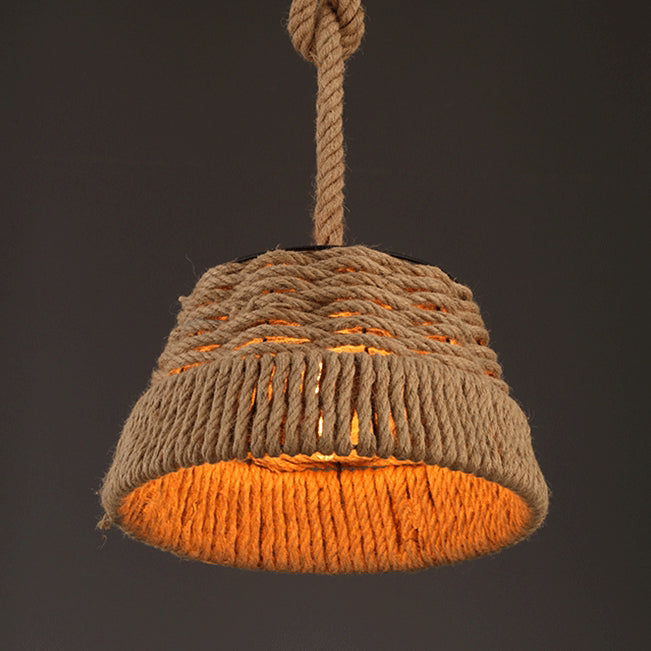 Contemporary Industrial Trapezoid Iron Hemp Rope Weaving 1 - Light Pendant Light For Dining Room