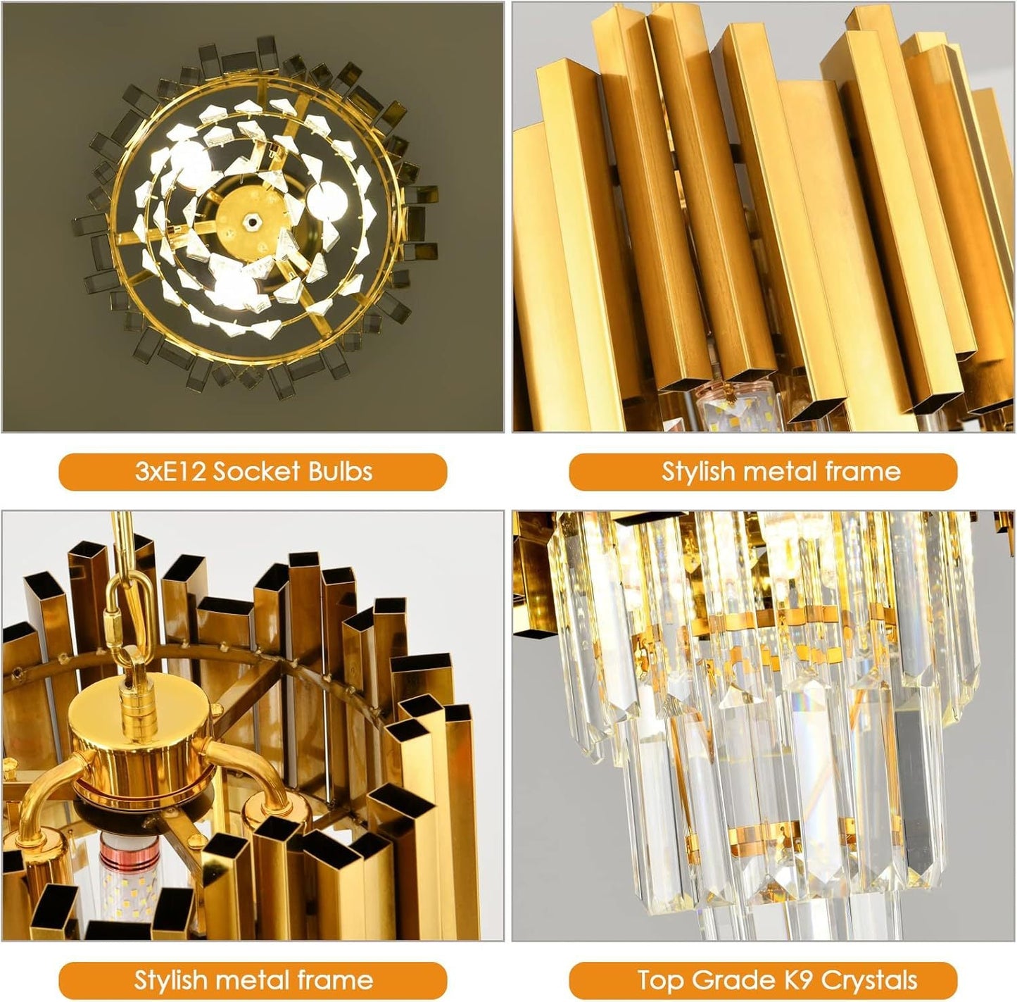 Modern Luxury Trapezoid Iron Crystal 3 - Light Pendant Light For Dining Room