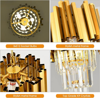 Modern Luxury Trapezoid Iron Crystal 3 - Light Pendant Light For Dining Room