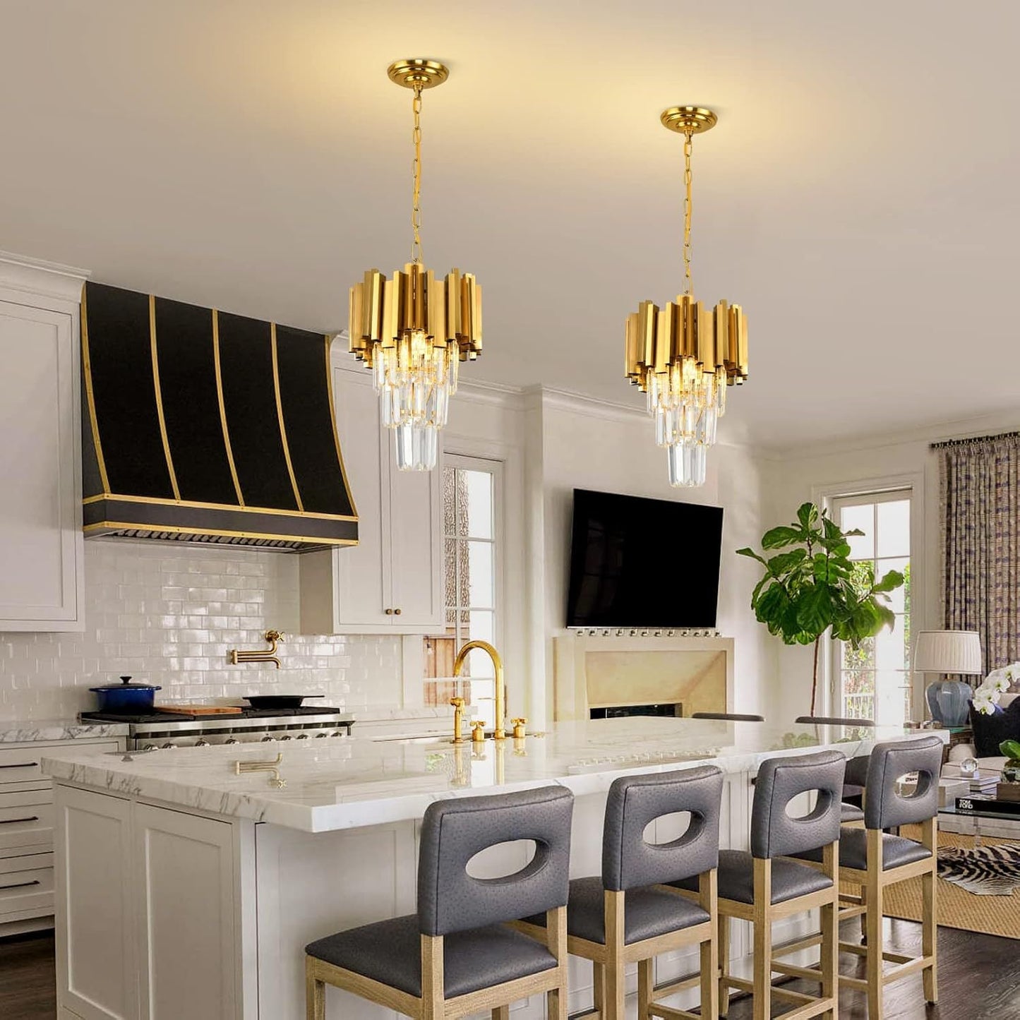 Modern Luxury Trapezoid Iron Crystal 3 - Light Pendant Light For Dining Room