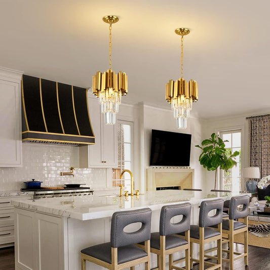 Modern Luxury Trapezoid Iron Crystal 3 - Light Pendant Light For Dining Room
