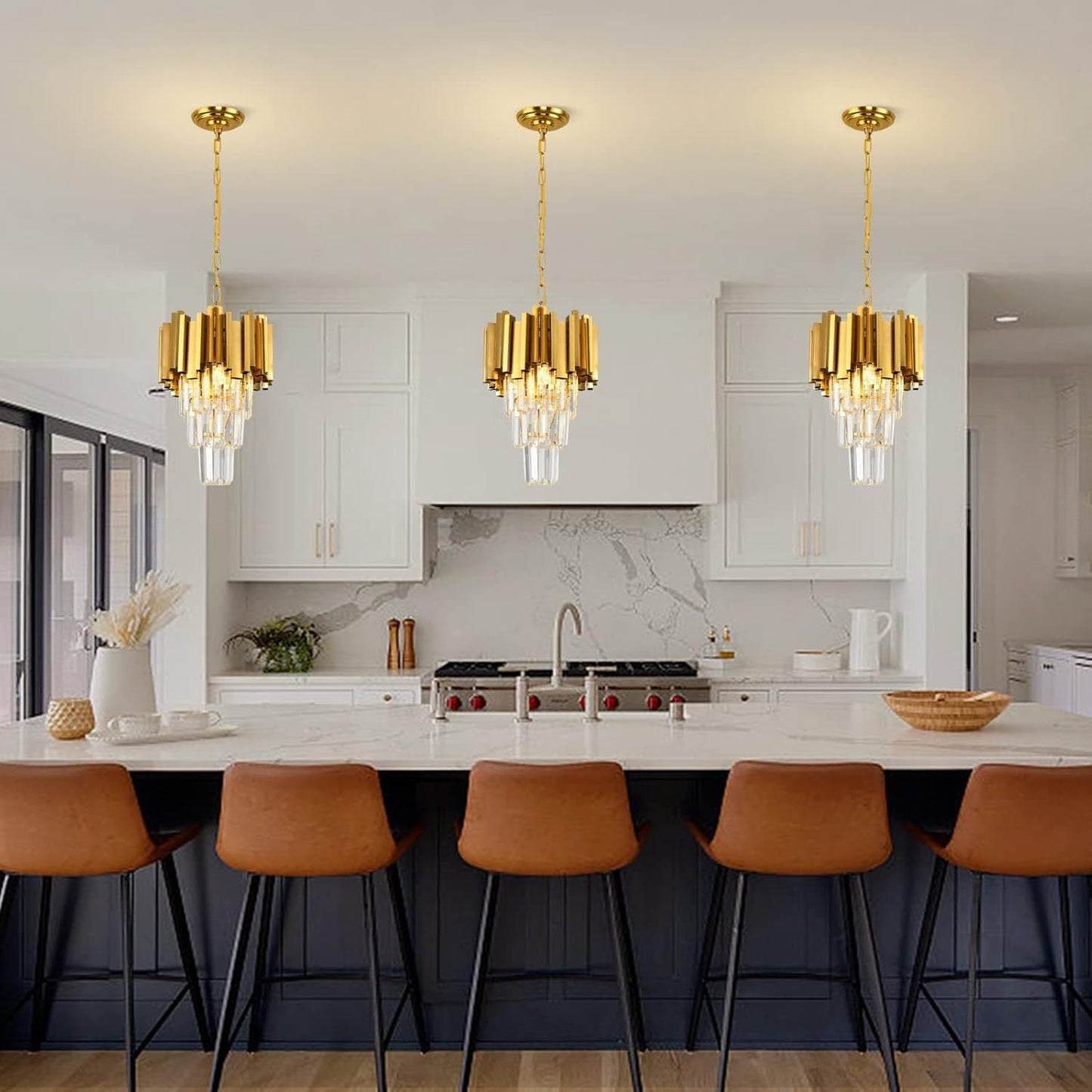 Modern Luxury Trapezoid Iron Crystal 3 - Light Pendant Light For Dining Room