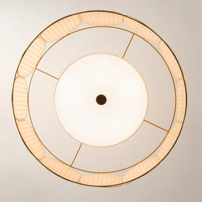 Traditional French Round Striped Floral Print Fabric Hardware 5 - Light Chandelier For Living Room