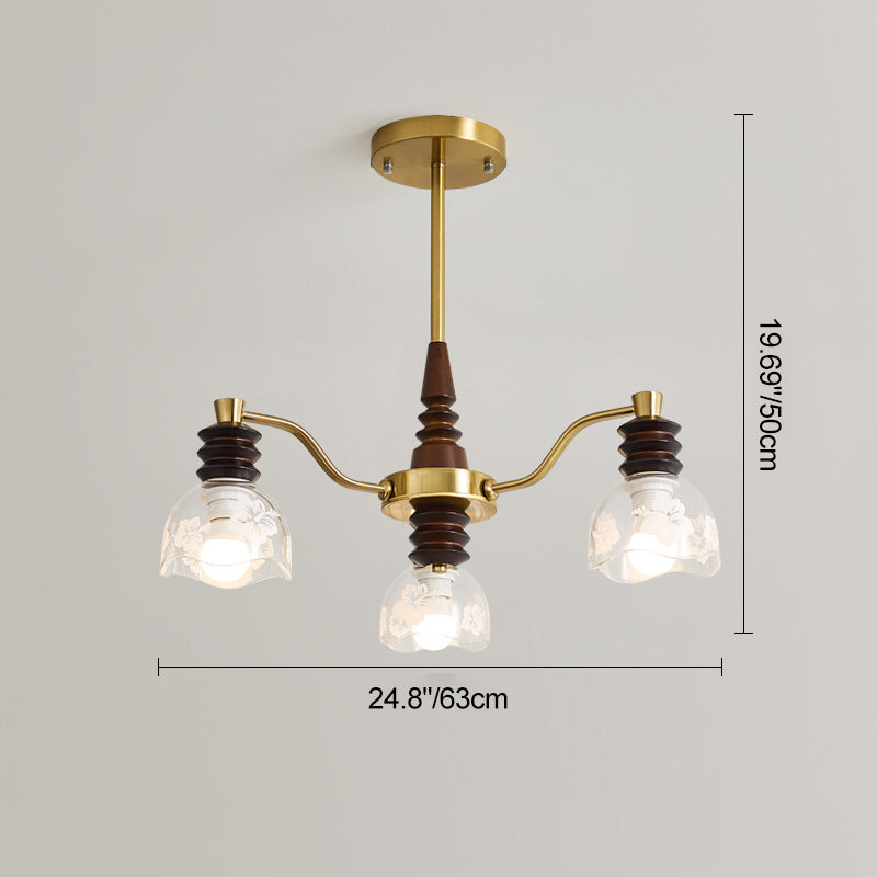 Traditional French Semicircle Rubber Wood Iron Glass 3/6/8 - Light Chandelier For Living Room