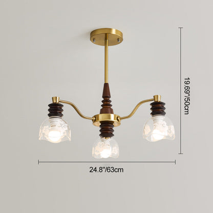 Traditional French Semicircle Rubber Wood Iron Glass 3/6/8 - Light Chandelier For Living Room