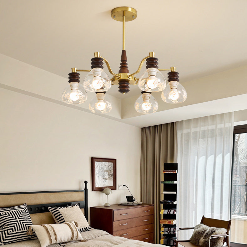 Traditional French Semicircle Rubber Wood Iron Glass 3/6/8 - Light Chandelier For Living Room