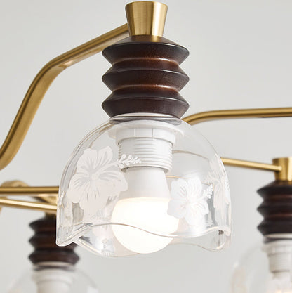 Traditional French Semicircle Rubber Wood Iron Glass 3/6/8 - Light Chandelier For Living Room