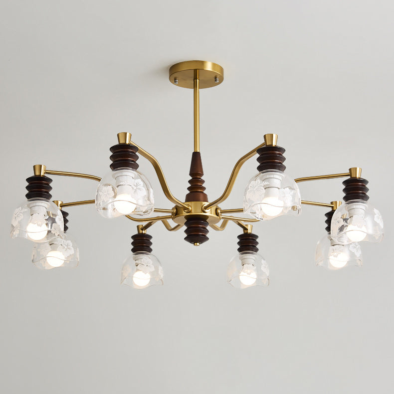 Traditional French Semicircle Rubber Wood Iron Glass 3/6/8 - Light Chandelier For Living Room