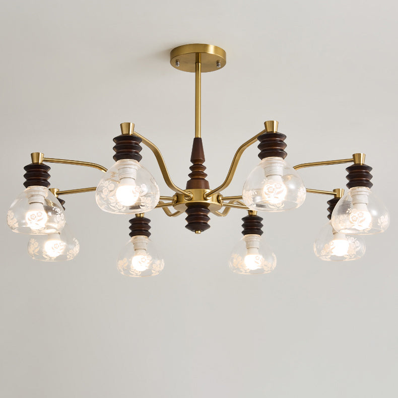 Traditional French Semicircle Rubber Wood Iron Glass 3/6/8 - Light Chandelier For Living Room